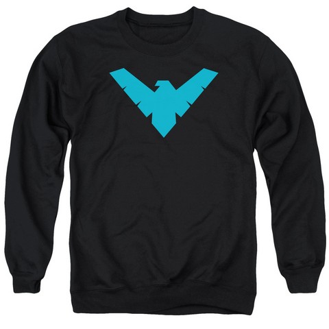 Batman-Nightwing Symbol - Adult Crew Sweat Tee - Black- Large