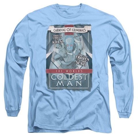 Batman-Coldest Man - Long Sleeve Adult 18-1 Tee - Carolina Blue- Medium