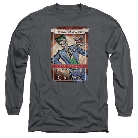 Batman-Clown Prince Long Sleeve Adult 18-1 Tee - Charcoal- Medium