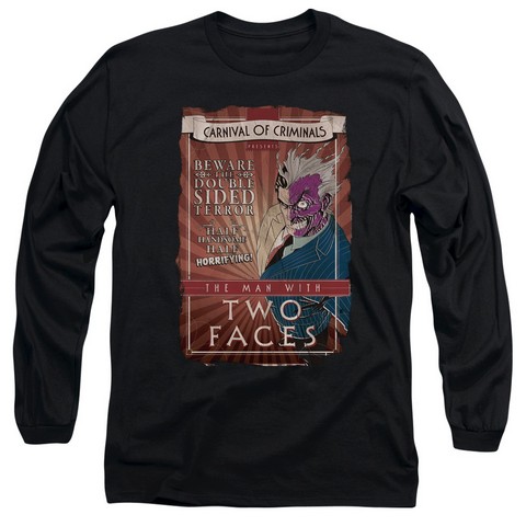 Batman-Two Faces - Long Sleeve Adult 18-1 Tee - Black- 2X