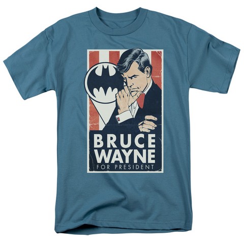 Batman-Wayne For President - Short Sleeve Adult 18-1 Tee - Slate- Small