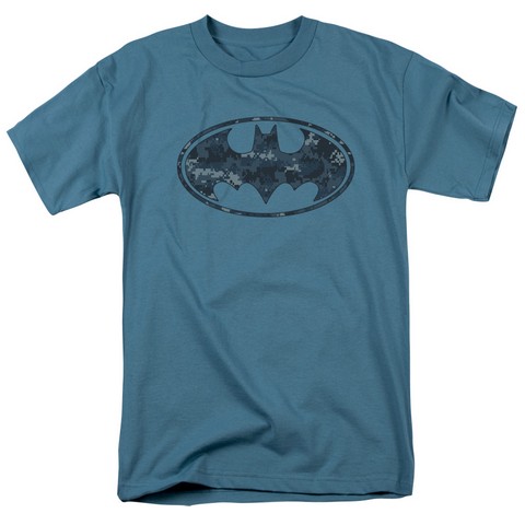 Batman-Navy Camo Shield - Short Sleeve Adult 18-1 Tee - Slate- Medium