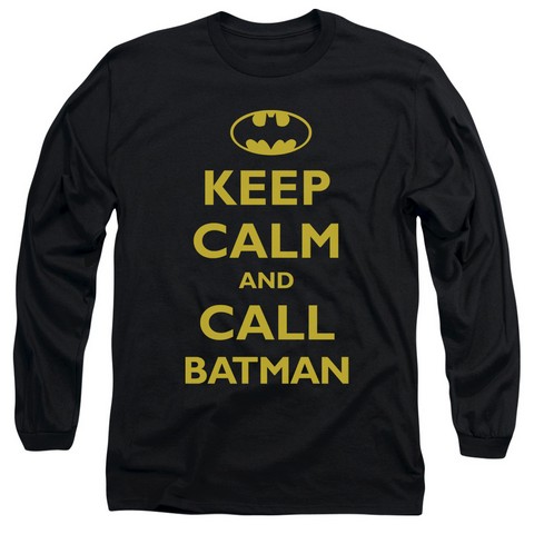 Batman-Call Batman - Long Sleeve Adult 18-1 Tee - Black- Medium