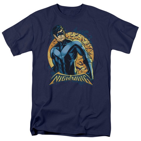Batman-Nightwing Moon - Short Sleeve Adult 18-1 Tee - Navy- Small