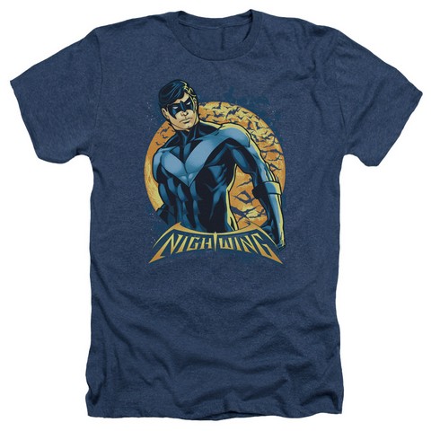 Batman-Nightwing Moon - Adult Heather Tee - Navy- Small