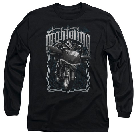 Batman-Nightwing Biker Long Sleeve Adult 18-1 Tee - Black - Small