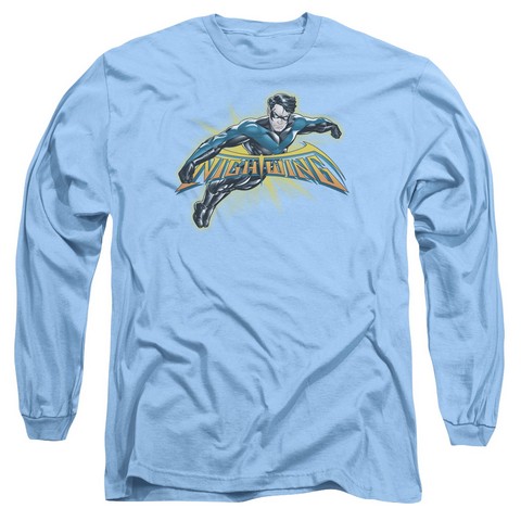 Batman-Nightwing Burst - Long Sleeve Adult 18-1 Tee - Carolina Blue- Medium