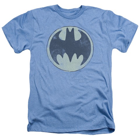 Batman-Old Time Logo - Adult Heather Tee - Light Blue- Medium