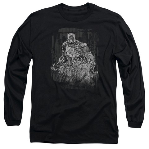 Batman-Pencilled Rain - Long Sleeve Adult 18-1 Tee - Black- Medium