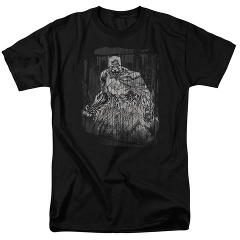 Batman-Pencilled Rain - Short Sleeve Adult 18-1 Tee - Black, Medium
