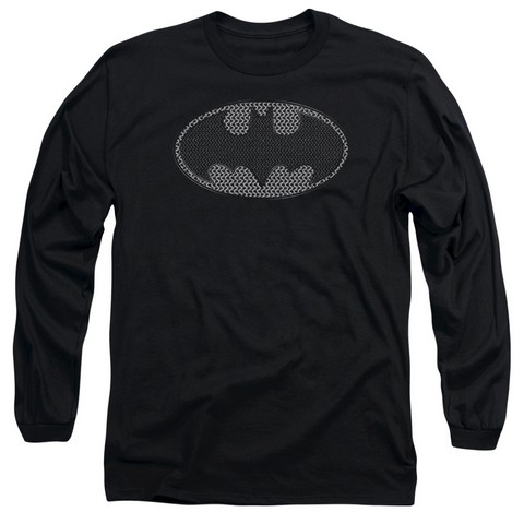 Batman-Chainmail Shield - Long Sleeve Adult 18-1 Tee - Black- Large