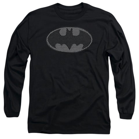 Batman-Chainmail Shield - Long Sleeve Adult 18-1 Tee - Black- Extra Large