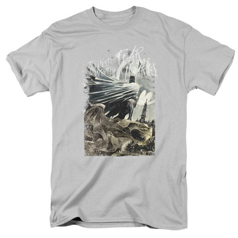 Batman-Instill Fear - Short Sleeve Adult 18-1 Tee - Silver- Medium