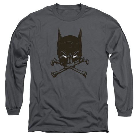 Batman-Bat And Bones - Long Sleeve Adult 18-1 Tee - Charcoal- Extra Large