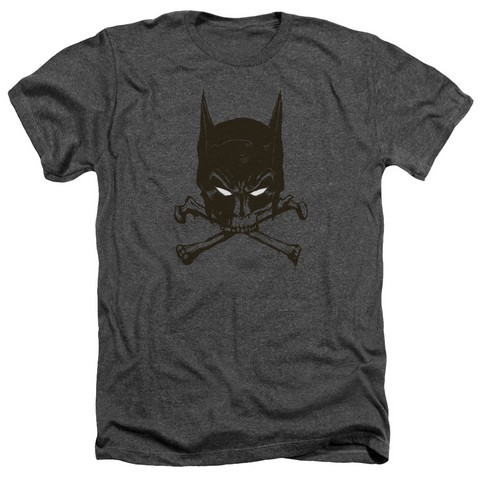 Batman-Bat And Bones - Adult Heather Tee - Charcoal, Extra Large