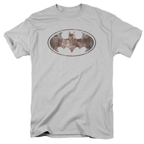 Batman-Heavy Rust Logo - Short Sleeve Adult 18-1 Tee - Silver, Medium