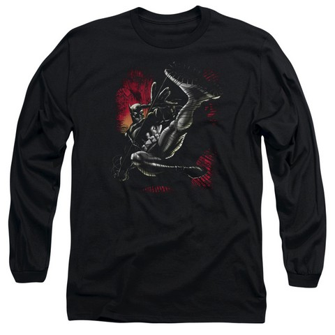 Batman-Kick Swing - Long Sleeve Adult 18-1 Tee - Black- Medium