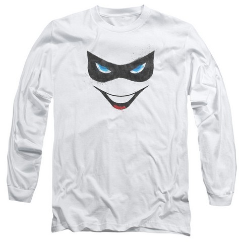Batman-Harley Face - Long Sleeve Adult 18-1 Tee - White- Large