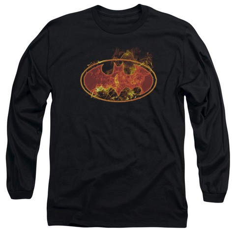 Batman-Flames Logo - Long Sleeve Adult 18-1 Tee - Black- Extra Large