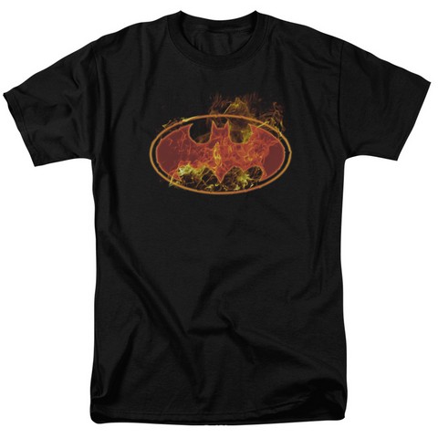 Batman-Flames Logo - Short Sleeve Adult 18-1 Tee - Black- Small