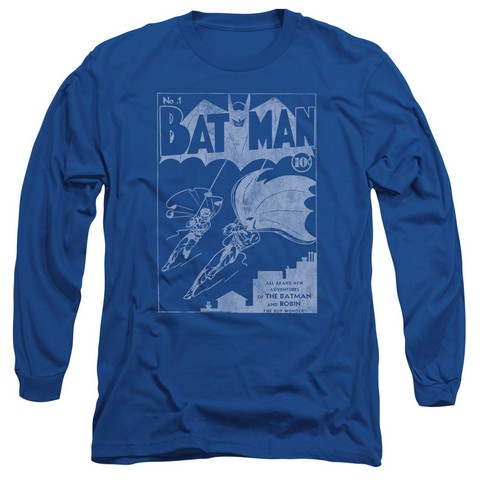 Batman-Issue 1 Cover - Long Sleeve Adult 18-1 Tee - Royal Blue- Medium
