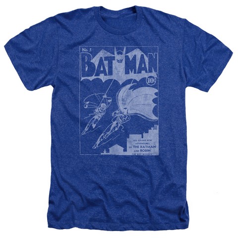 Batman-Issue 1 Cover - Adult Heather Tee - Royal- Large