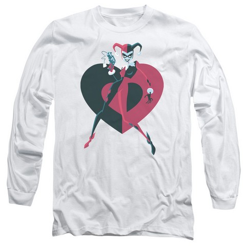 Batman-Harely Heart - Long Sleeve Adult 18-1 Tee - White- 2X
