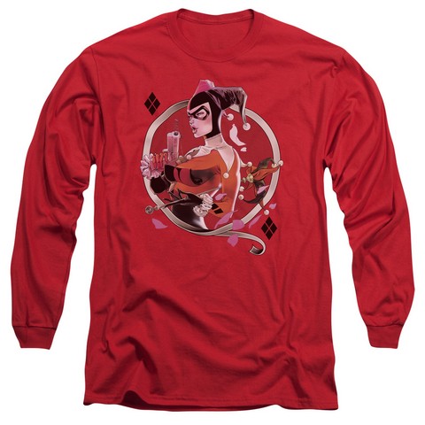 Batman-Harley Q - Long Sleeve Adult 18-1 Tee - Red- Extra Large
