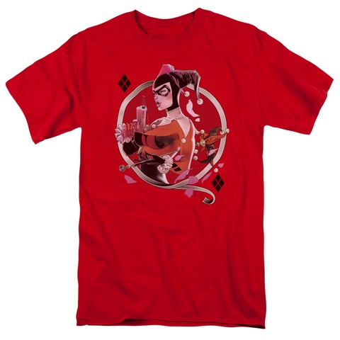 Batman-Harley Q - Short Sleeve Adult 18-1 Tee - Red- Small