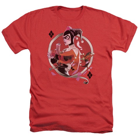Batman-Harley Q - Adult Heather Tee - Red- Large