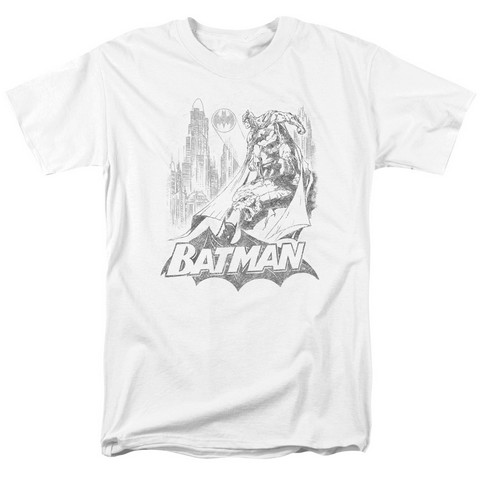 Batman-Bat Sketch - Short Sleeve Adult 18-1 Tee - White- 2X