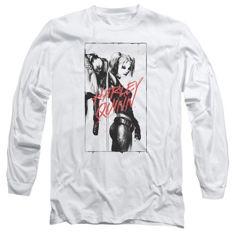 Batman-Inked Quinn - Long Sleeve Adult 18-1 Tee - White- Large