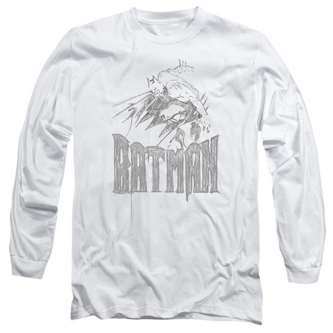 Batman-Knight Sketch - Long Sleeve Adult 18-1 Tee - White- Large