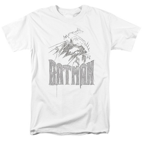 Batman-Knight Sketch - Short Sleeve Adult 18-1 Tee - White- Extra Large
