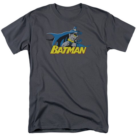 Batman-8 Bit Cape - Short Sleeve Adult 18-1 Tee - Charcoal- Large
