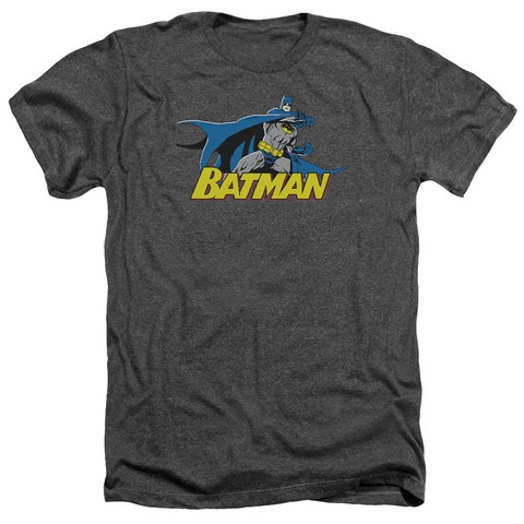 Batman-8 Bit Cape - Adult Heather Tee - Charcoal- Extra Large
