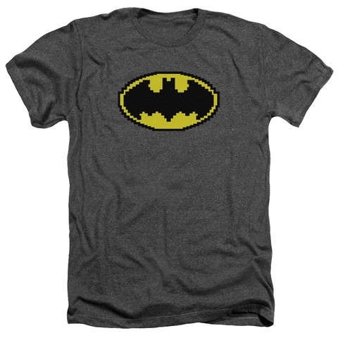 Batman-Pixel Symbol - Adult Heather Tee - Charcoal- 2X