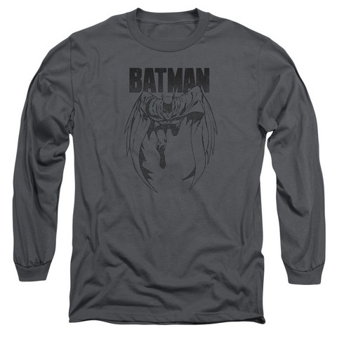 Batman-Grey Noise - Long Sleeve Adult 18-1 Tee - Charcoal- Extra Large