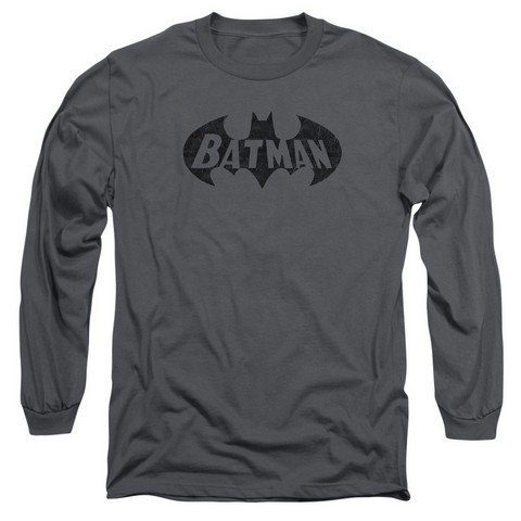 Batman-Crackle Bat - Long Sleeve Adult 18-1 Tee - Charcoal- Medium