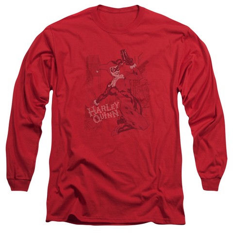 Batman-Harleys Packing - Long Sleeve Adult 18-1 Tee - Red- Small
