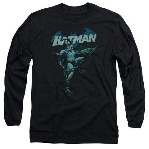 Batman-Blue Bat - Long Sleeve Adult 18-1 Tee - Black- Small