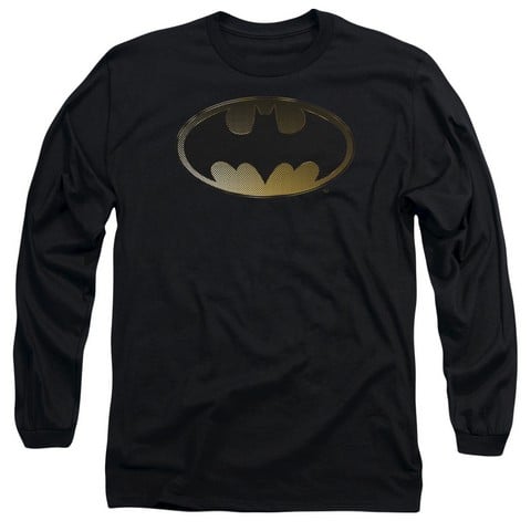 Batman-Halftone Bat - Long Sleeve Adult 18-1 Tee - Black- Medium