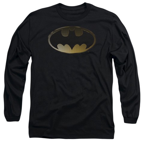 Batman-Halftone Bat - Long Sleeve Adult 18-1 Tee - Black- Extra Large