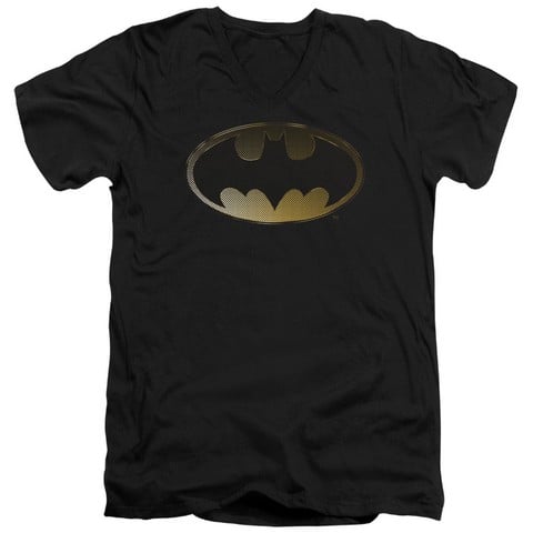 Batman-Halftone Bat - Short Sleeve Adult 30-1 Tee - Black- Large
