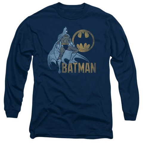 Batman-Knight Watch - Long Sleeve Adult 18-1 Tee - Navy- Medium