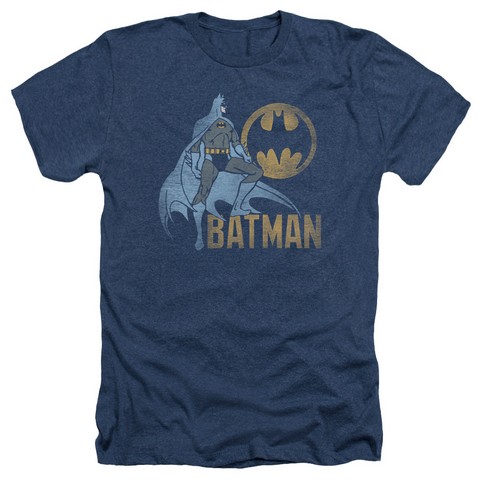 Batman-Knight Watch - Adult Heather Tee - Navy- Medium