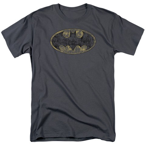 Batman-Tattered Logo - Short Sleeve Adult 18-1 Tee - Charcoal- Medium