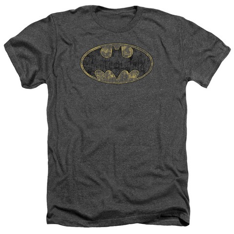 Batman-Tattered Logo - Adult Heather Tee - Charcoal, 2X