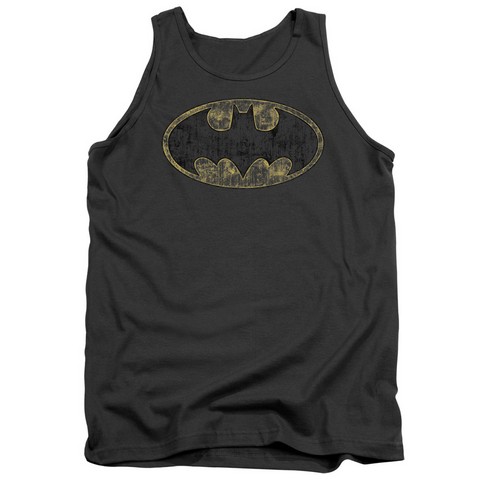Batman-Tattered Logo - Adult Tank Top - Charcoal- Large