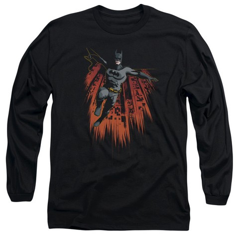 Batman-Majestic - Long Sleeve Adult 18-1 Tee - Black- Medium